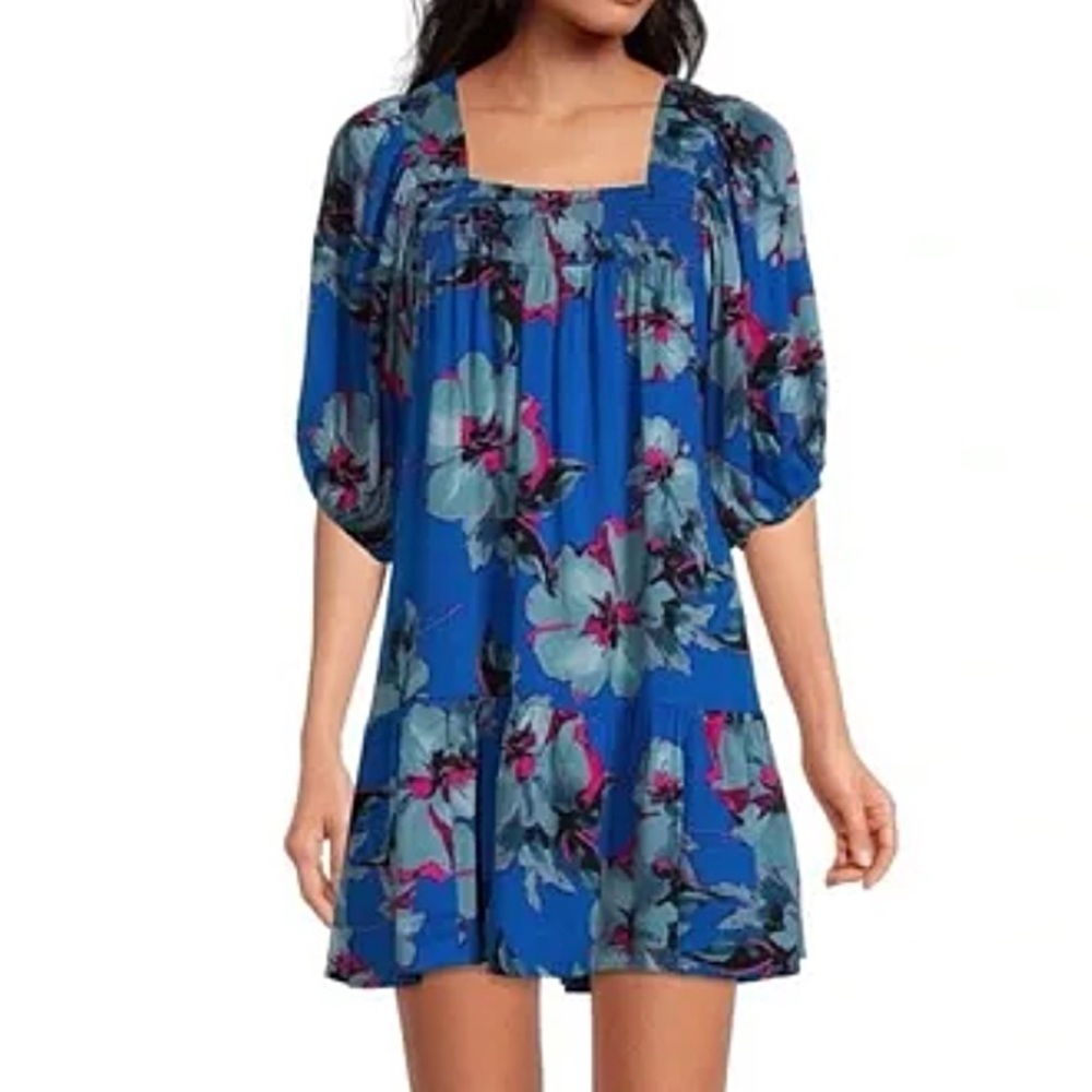 Band of free  Blue Flower  short dress tie back